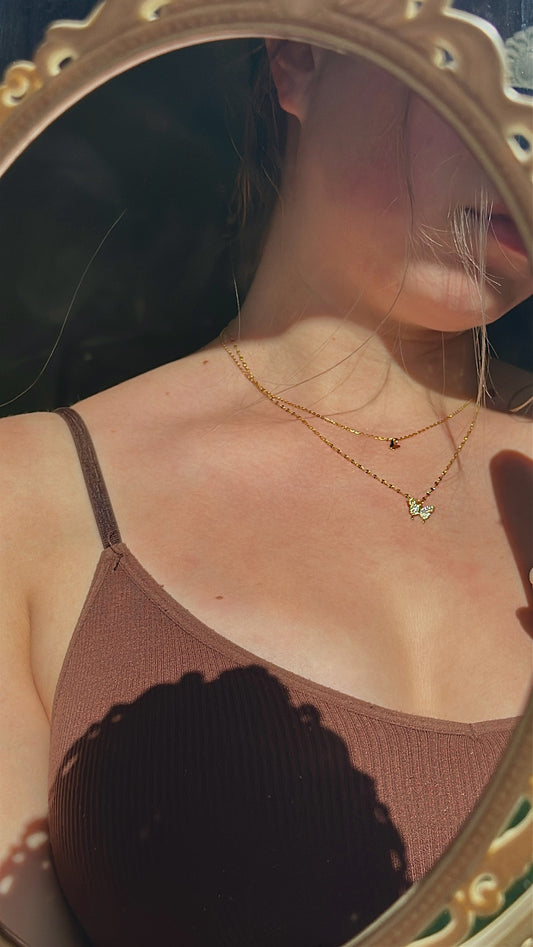 'Zeryn' Butterfly Layered Necklace Gold