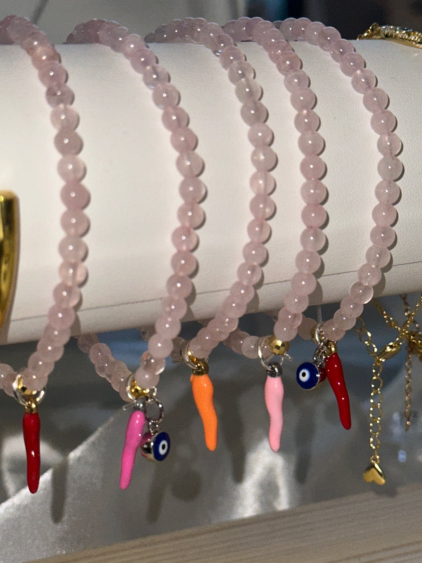 Rose quartz Bracelet w Corno