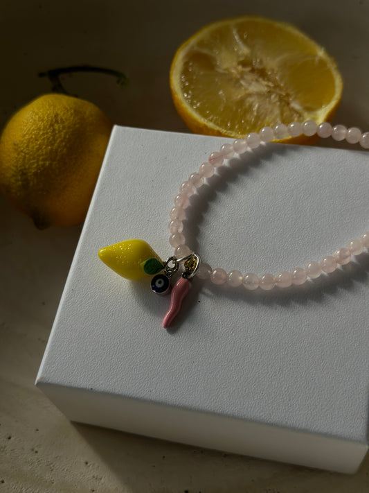 Rose quartz Bracelet w Corno