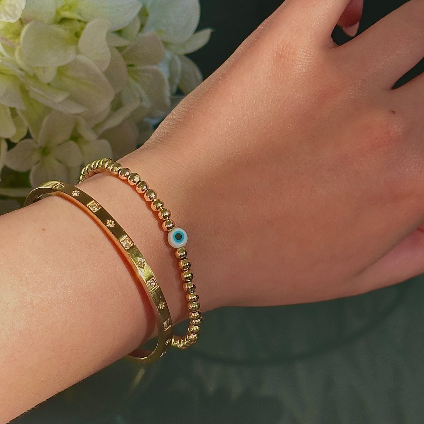 Evil Eye Beaded Bracelet Gold