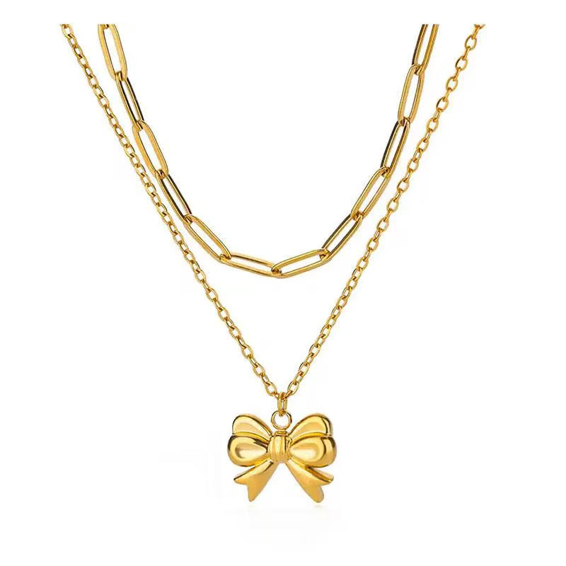 'Daisy' Bow Layered Necklace Gold