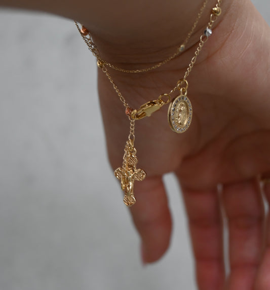 Gold three tone rosary bracelet