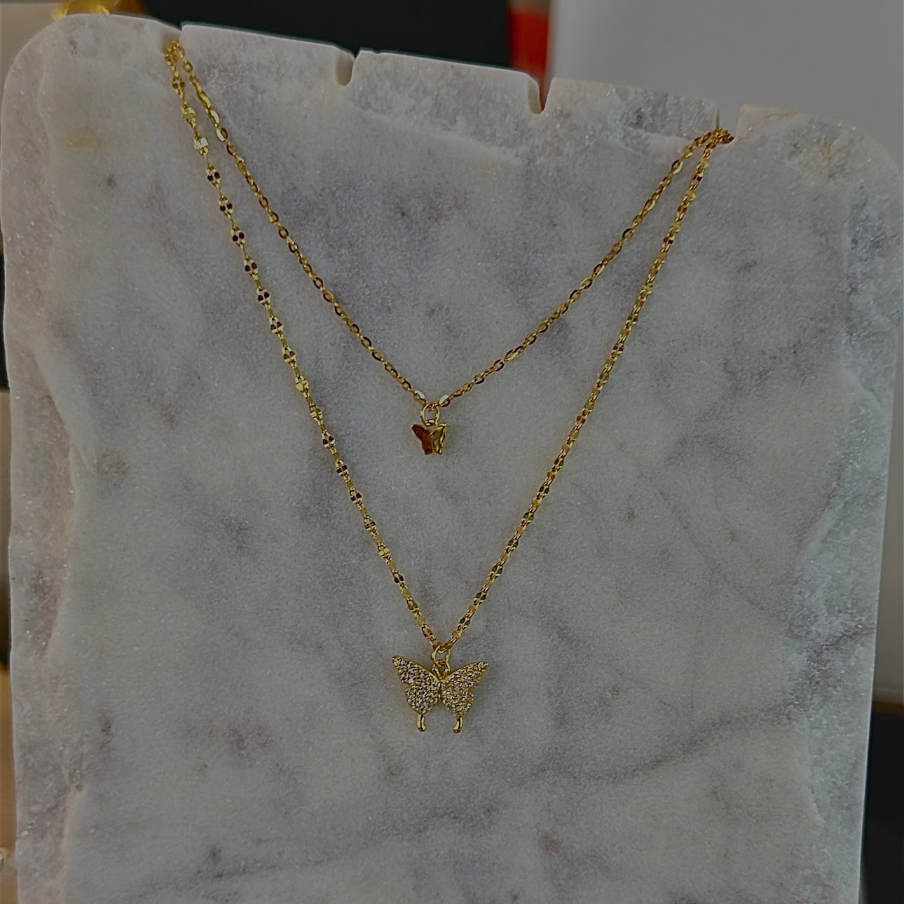 'Zeryn' Butterfly Layered Necklace Gold