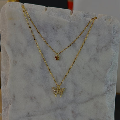 'Zeryn' Butterfly Layered Necklace Gold