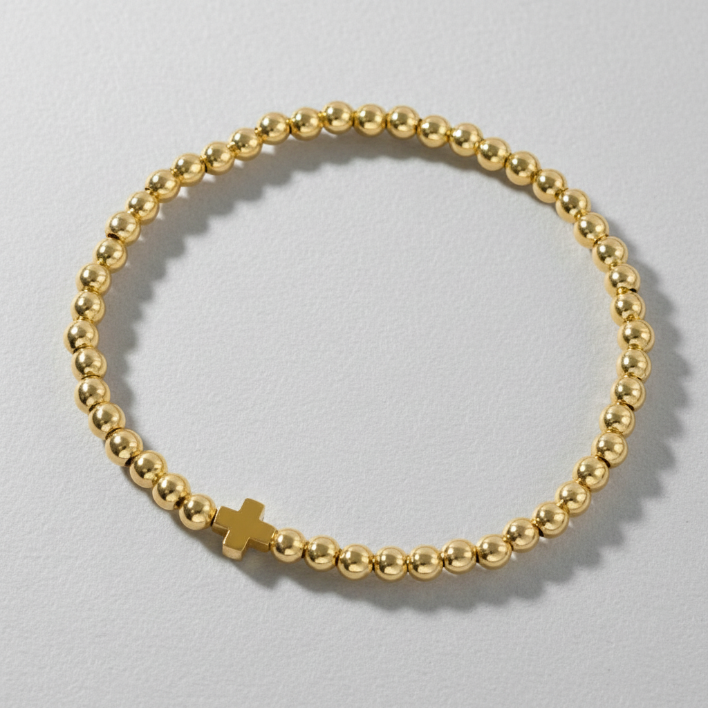 Beaded Cross Bracelet Gold