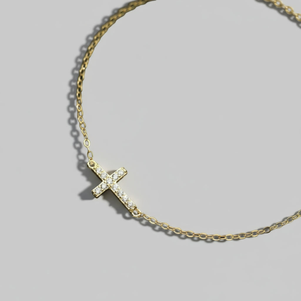 Dainty sterling silver Gold necklace with a cross pendant perfect for children or adult 