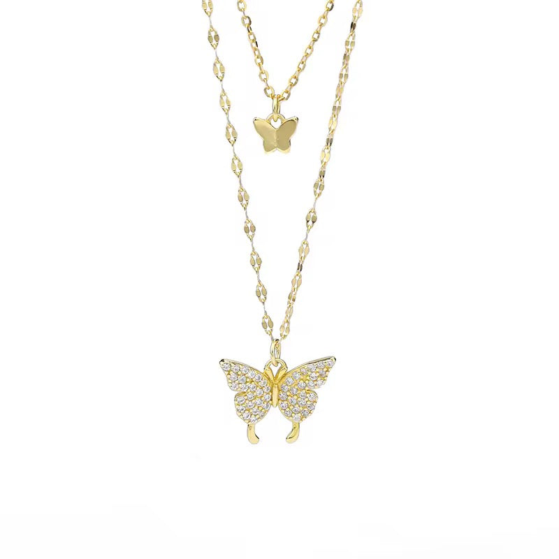 'Zeryn' Butterfly Layered Necklace Gold