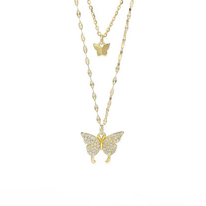 'Zeryn' Butterfly Layered Necklace Gold