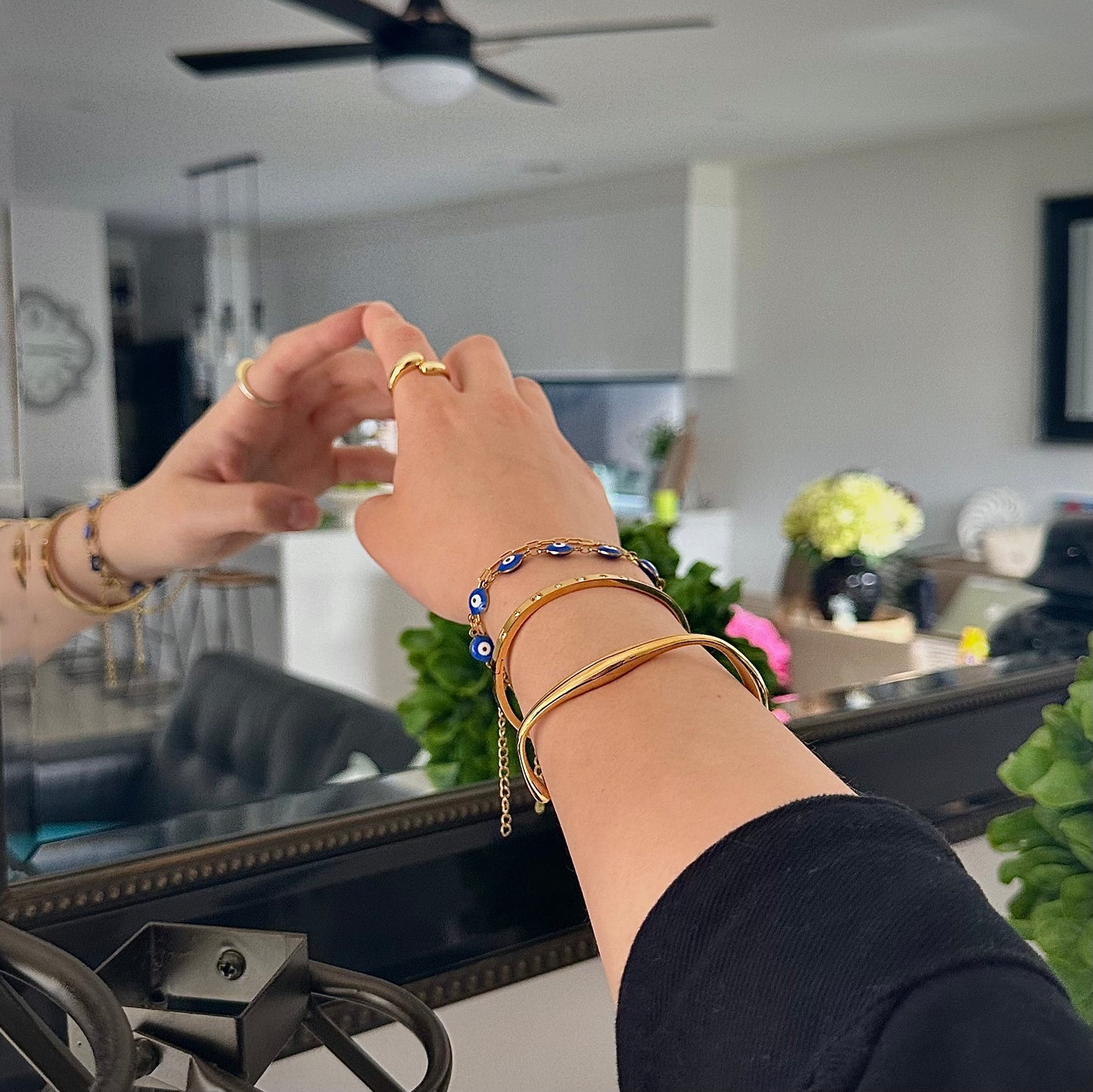 bangle stack in mirror