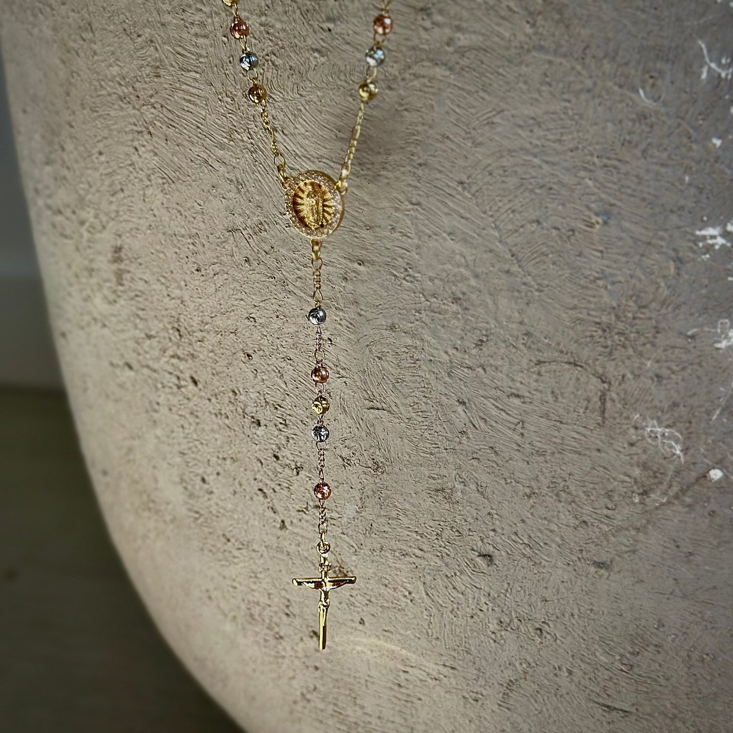 rosary cross necklace gold