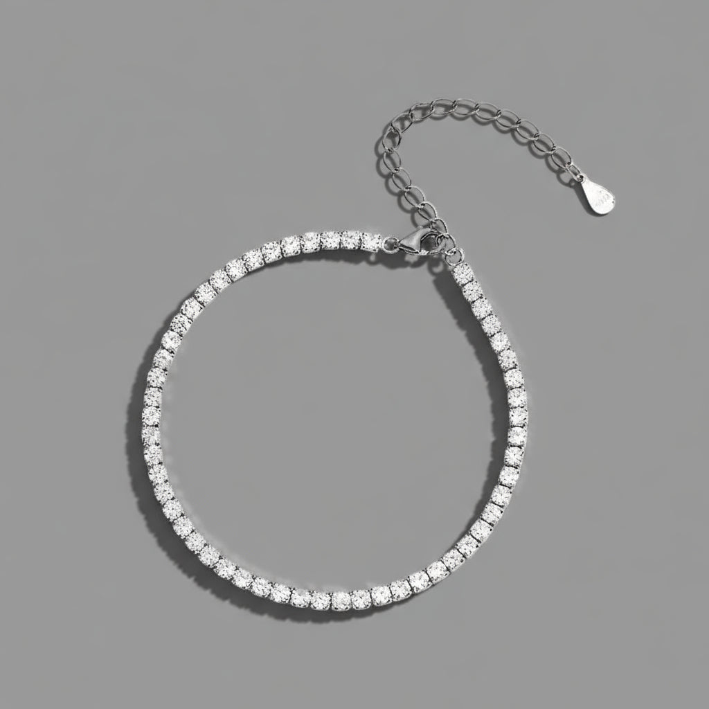 Silver bracelet tennis bracelet with clear diamond stones made with sterling silver